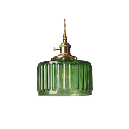 Quilivon Hanglamp Glas Messing Groen E27 Keuken Eettafel Retro Verlichting Geribbeld Glas Design