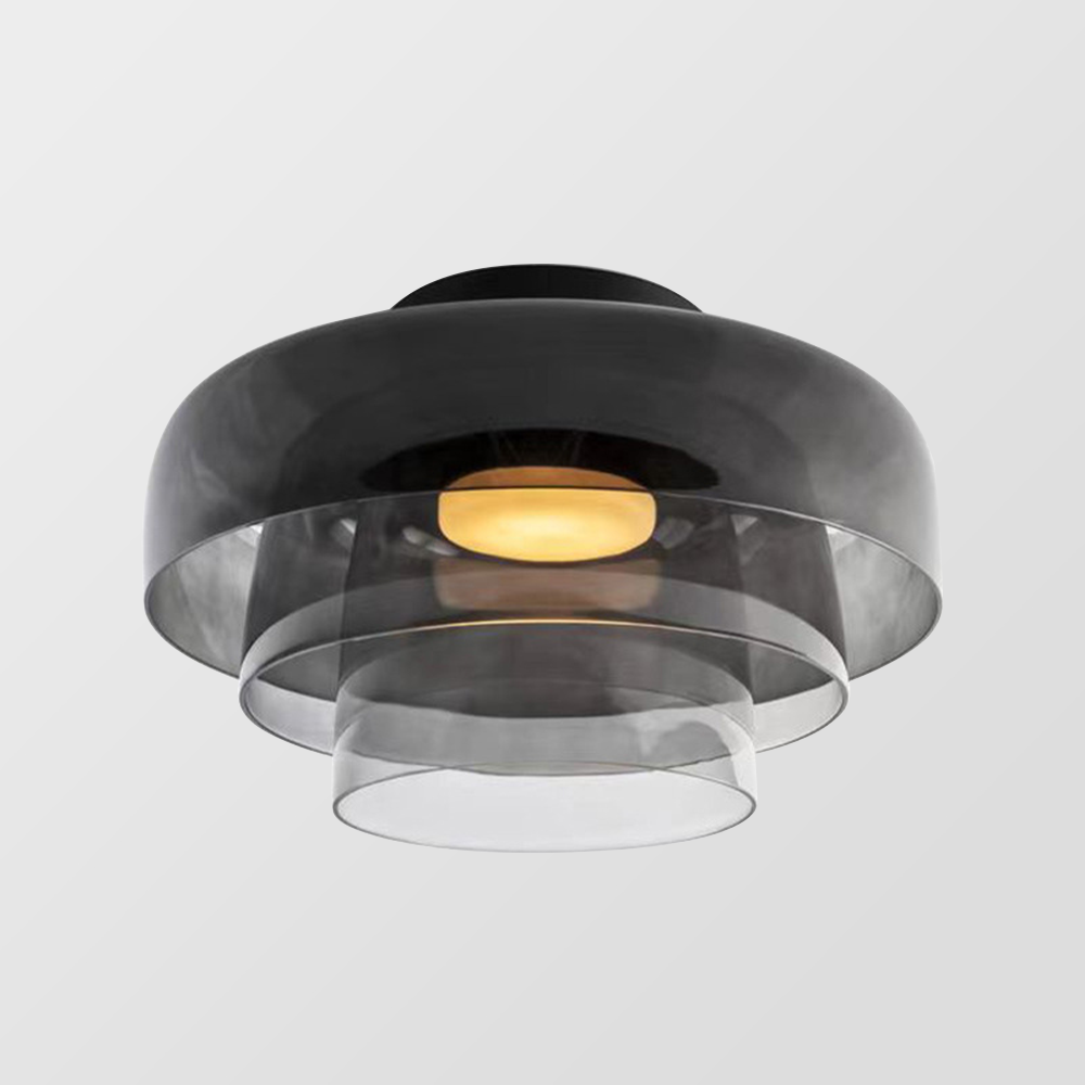 Design Glazen Plafondlamp met Gelaagde Structuur — Elegant Lichtspel voor Eetkamer, Woonkamer en Slaapkamer
