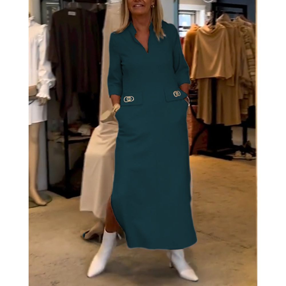 Vrouwelijke Splitjurk Effen Kleur 3/4 Mouwen