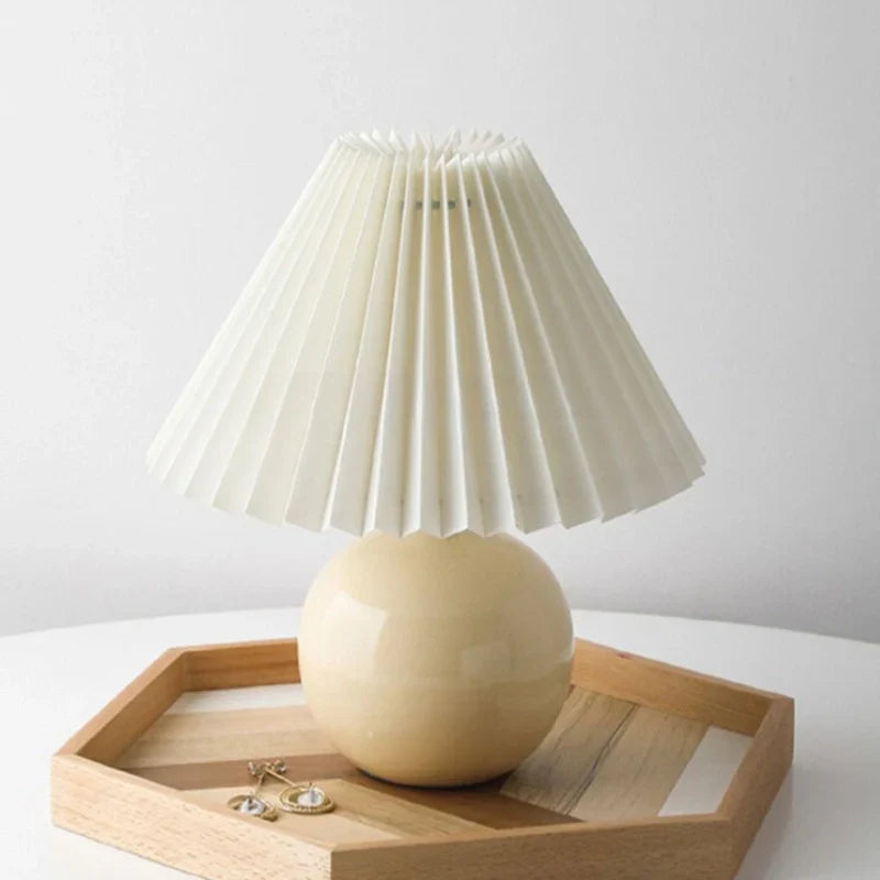 Keramische Tafellamp met Plooikap – Japanse Stijl Verlichting Wit Roze Beige voor Slaapkamer Woonkamer Bureau