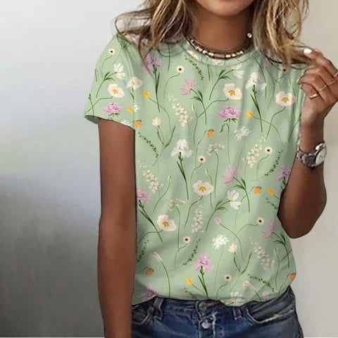 Vrouwen T-shirt Zomer Bloemenprint Casual Kleding - StudioMarella