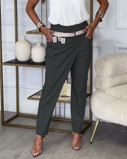 Dames Broek Hoge Taille Slim Fit Elegante Stijl