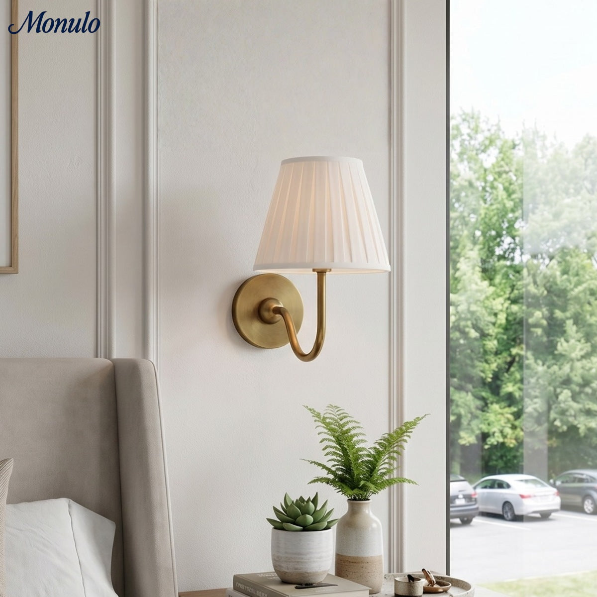Wandlamp met Geplisseerde Stoffen Kap – Klassieke Verlichting voor Slaapkamer en Woonkamer