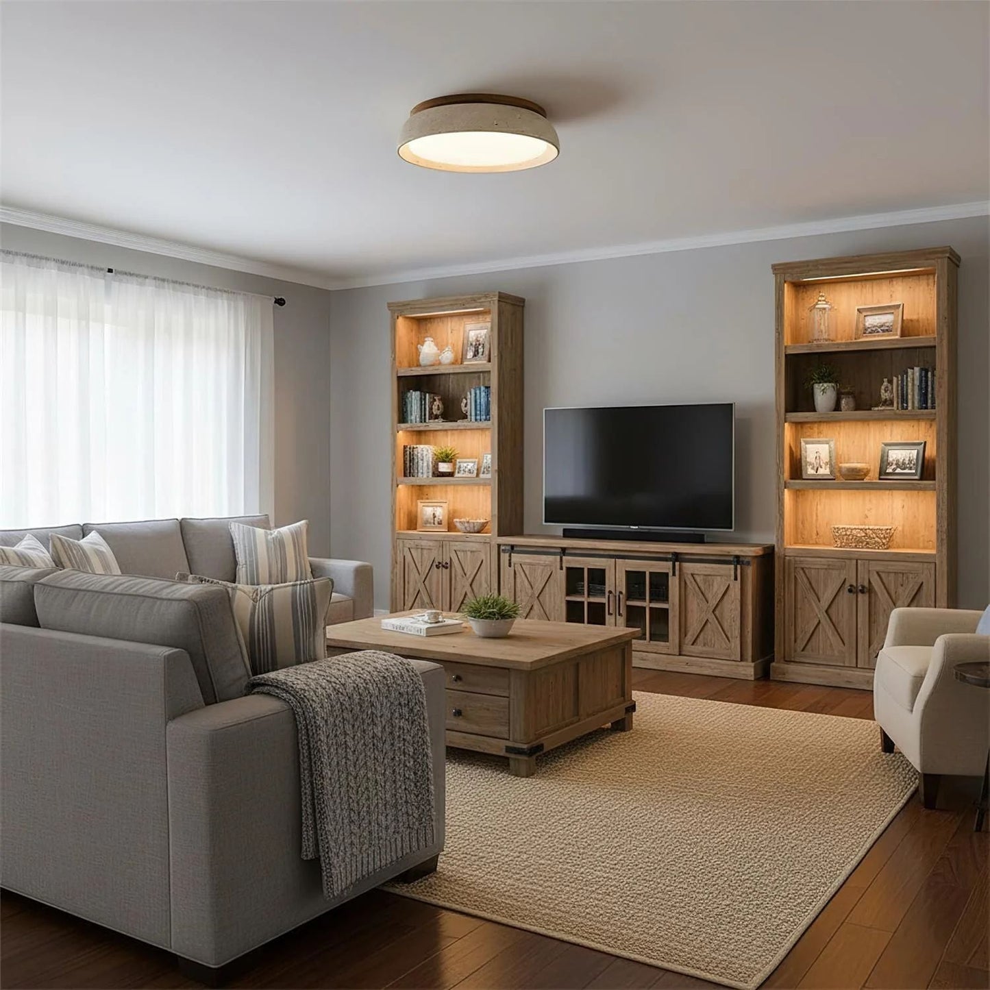 Depiara plafondlamp travertin hout LED 3000K beige plafondverlichting woonkamer slaapkamer hal badkamer modern minimalistisch