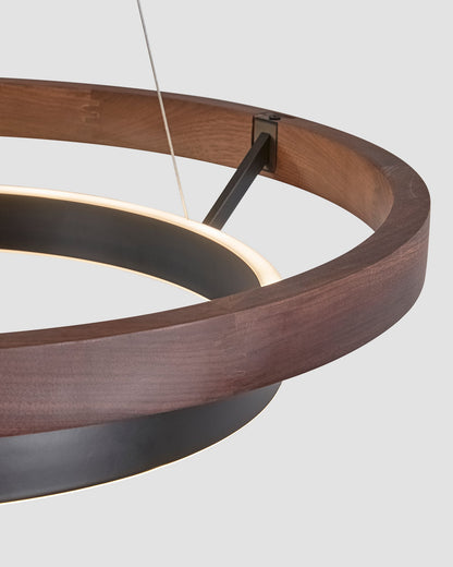 Houten Ringkroonluchter LED Ingebouwd Warm Wit Dimbaar Eetkamer Woonkamer Plafondlamp Modern Farmhouse