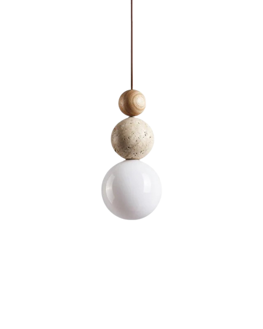 Sculptuur Hanglamp met Natuursteen en Glazen Bol – Warm Ambient Licht voor Eetkamer Woonkamer Slaapkamer – Japandi Design Hangverlichting