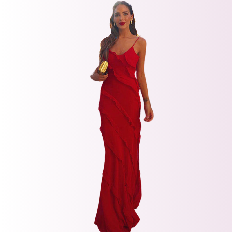 Lange Zomerjurk Vrouw Maxi Ruffles Split Jurk Zomer