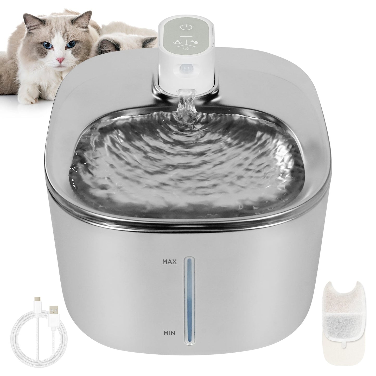 Slimme RVS Drinkfontein voor Katten en Kleine Honden 4L – Draadloos met Filter en Stil Waterpomp