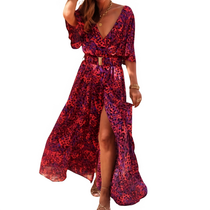 Maxi Jurk Zomer Jurk met Hoge Split en V-Neck