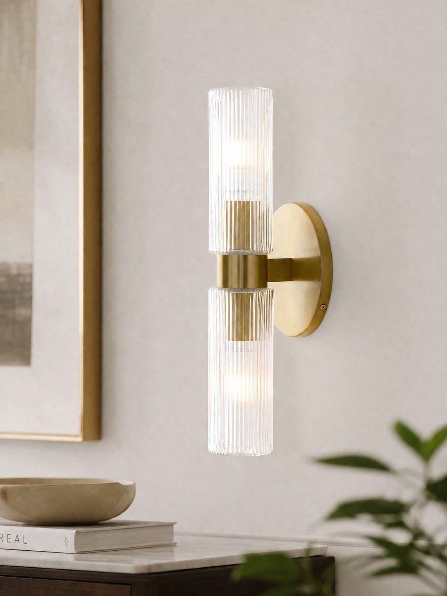 Wandlamp met dubbele geribbelde glazen buizen – hedendaagse wandverlichting voor hal en entree