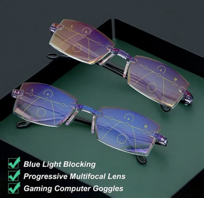 Multifocale Leesbril met Blaulichtfilter – Progressieve Gleitsichtbril – Randloos Ultralight Design voor Computer en Lezen