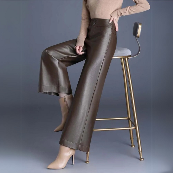 Damesbroek Imitatieleer Hoge Taille Wide Fit Comfortabel