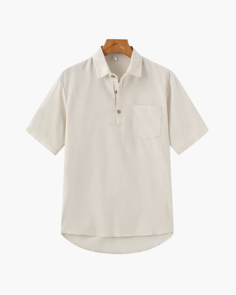 Linnen Poloshirt voor Heren Zomer met Borstzak Korte Mouw - StudioMarella