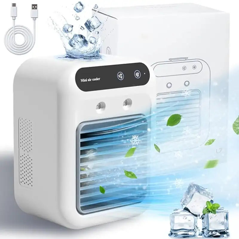Draagbare USB Luchtkoeler met Vernevelaar 500ml Tafelventilator Twee Snelheden Oplaadbaar Airco Kantoor