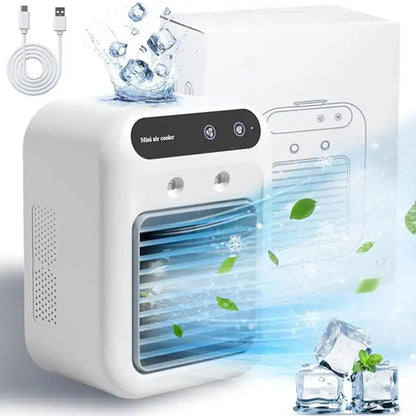 Draagbare USB Luchtkoeler met Vernevelaar 500ml Tafelventilator Twee Snelheden Oplaadbaar Airco Kantoor