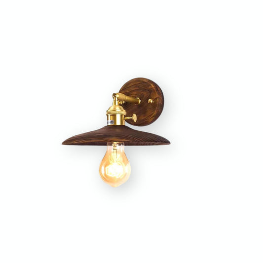 Wandlamp Walnotenhout Messing E27 20cm Rond Woonkamer Slaapkamer Gang Japandi