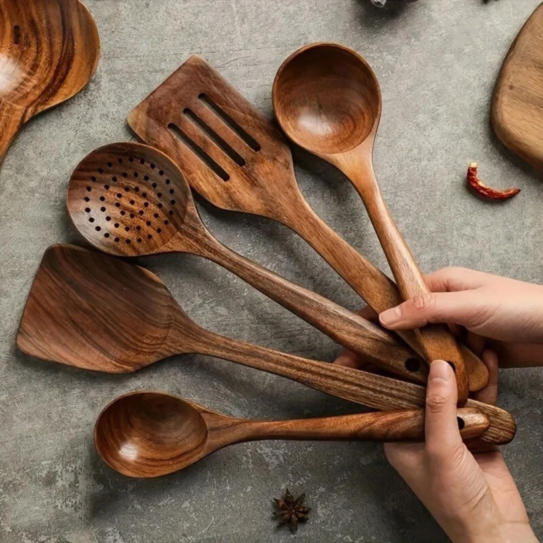 Keukengereedschap Walnouthout Naturlijk Set Spatel Lepel Kookgerei Houten Keuken Premium