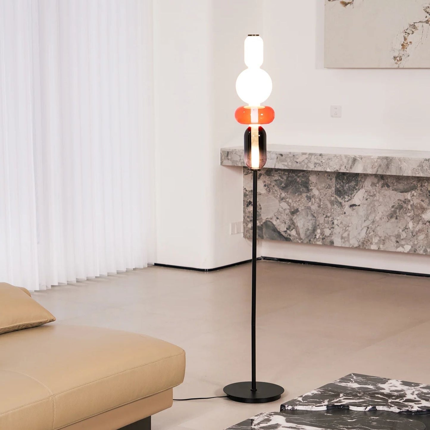 Vloerlamp Glas LED 130 of 160 cm Rood Wit Zwart Woonkamer Design Staande Lamp Lichtobject Interieur