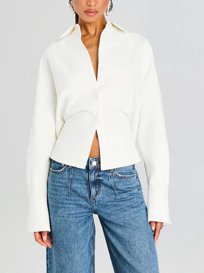 Vrouwelijke Blouse Wit Luxe Stof Elegante Look - StudioMarella