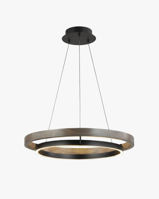 Houten Ringkroonluchter LED Ingebouwd Warm Wit Dimbaar Eetkamer Woonkamer Plafondlamp Modern Farmhouse