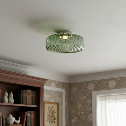 Vintage Geribbeld Glazen Plafondlamp Groen – Klassieke Verlichting voor Eetkamer, Entree & Gang