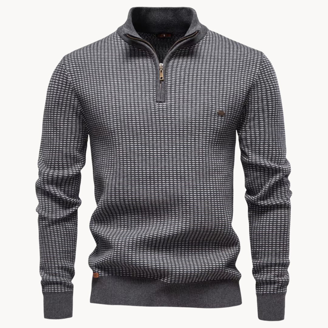 Pullover met Textuur en Kwart Rits voor Heren - StudioMarella