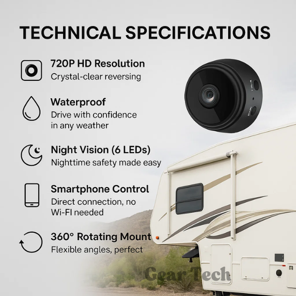 Draadloze HD Achteruitrijcamera voor Camper, Truck en Aanhanger met Nachtzicht | Waterdicht | Eenvoudige Installatie | Infrarood Nachtzicht | Draadloos Ontwerp
