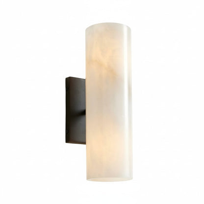 Cilindervormige wandlamp met natuurlijk albast of geribde glazen kap Brons Nikkel Messing