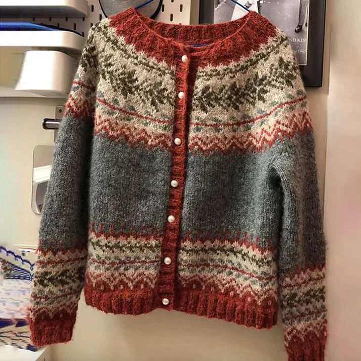 Dames Gebreide Vest Warm Fair Isle Patroon Winter Cardigan