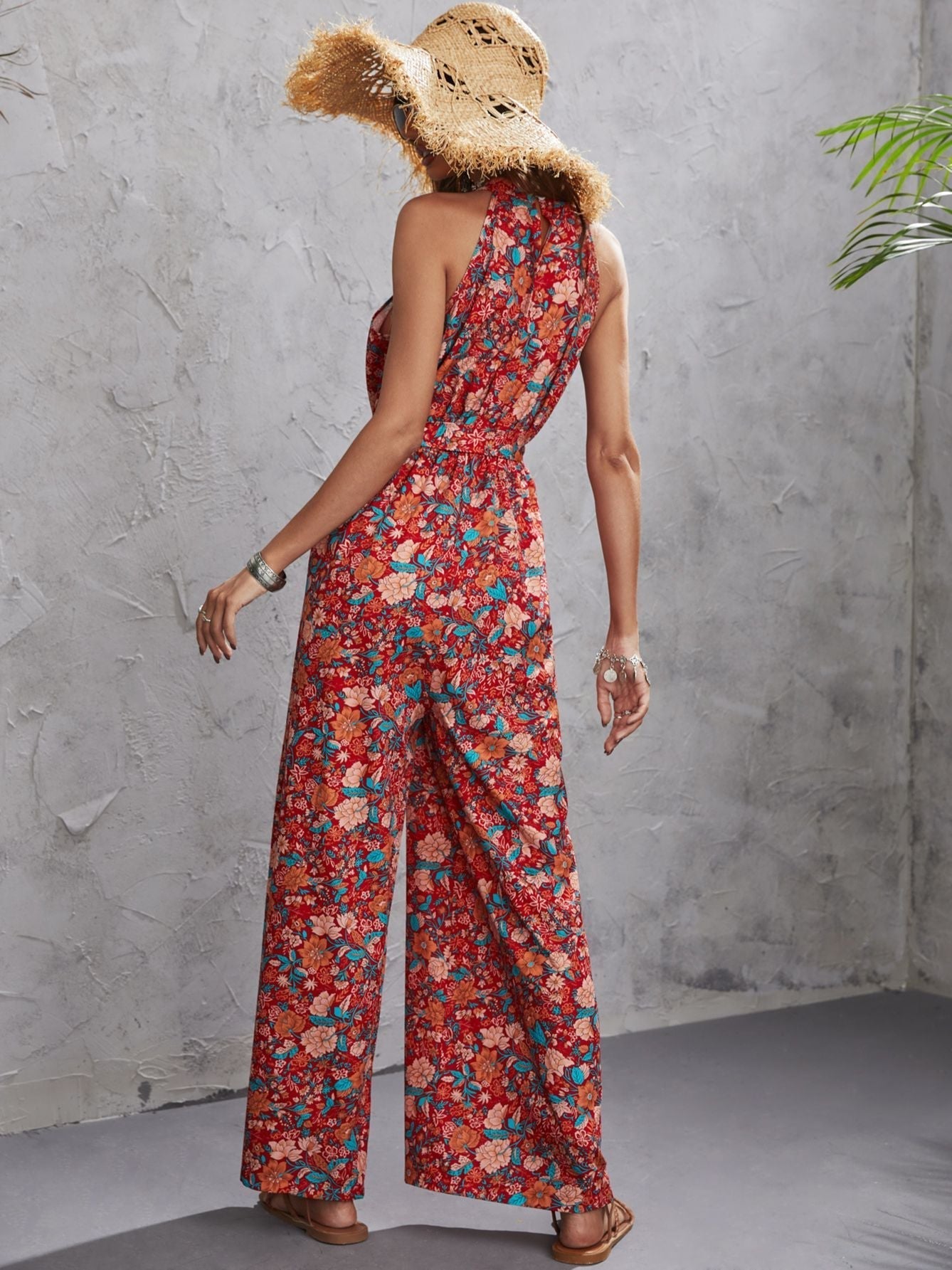 Vrouwelijke Jumpsuit Bloemenprint Zomerjurk Met Halsband