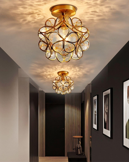 Moderne plafondlamp met bloemdesign in acryl en goudkleurig ijzer – luxe LED designlamp 20 cm