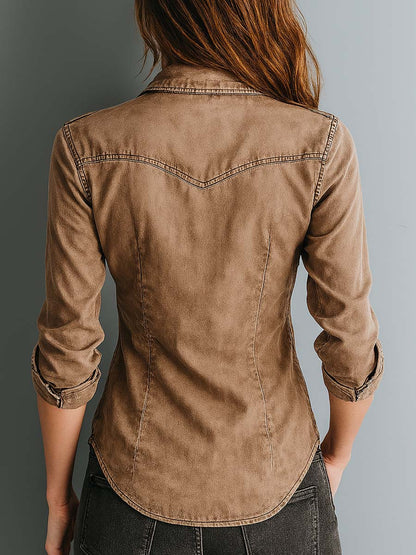 Retro Blouse met Contraststiksels voor Vrouw