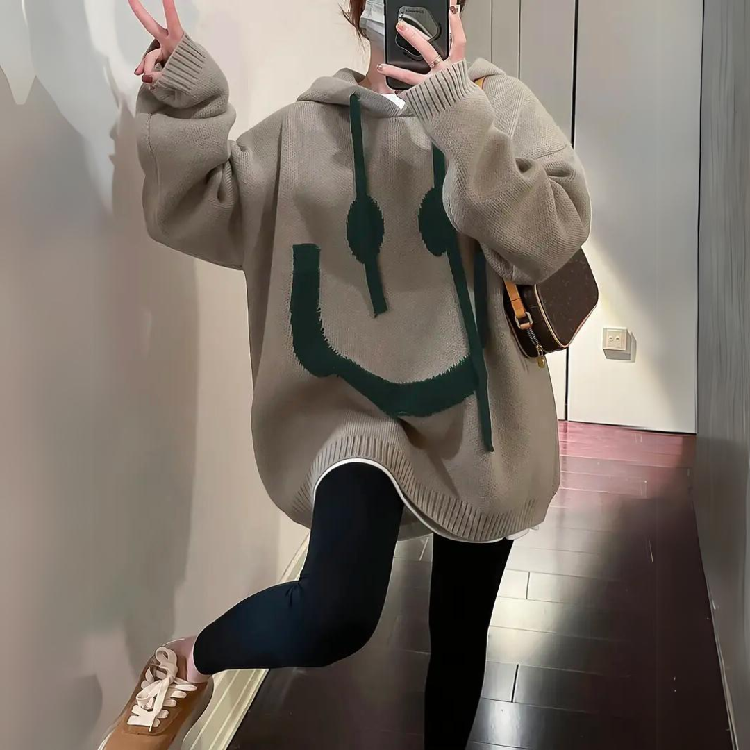 Dames Hoodie Met Smiley Print Zacht en Comfortabel