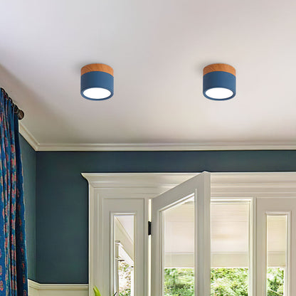 Cylinder kleine plafondlamp LED hout modern plafond hal woonkamer compact design