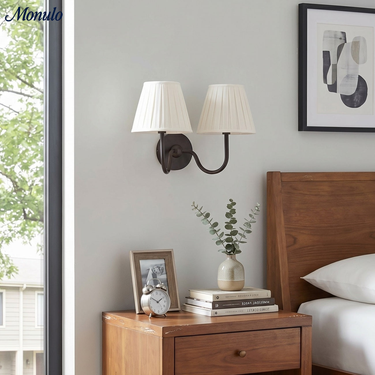 Wandlamp met Geplisseerde Stoffen Kap – Klassieke Verlichting voor Slaapkamer en Woonkamer