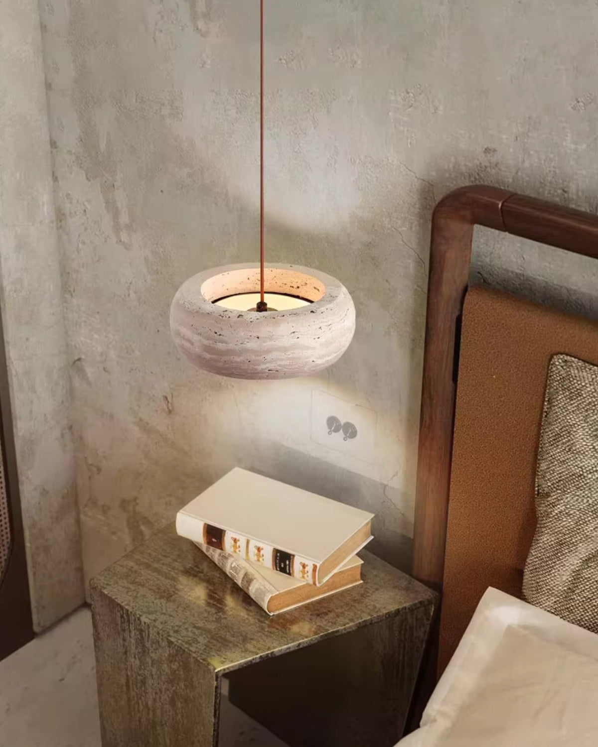 Vintage Hanglamp Crème Steentextuur Wabi Sabi Design | Scandinavische Eetkamer Verlichting Natuurlijke Sfeer Minimalistisch Interieur