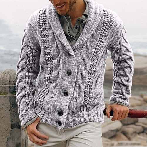 Heren Kabelgebreid Vest Charcoal Met Sjaal Kraag