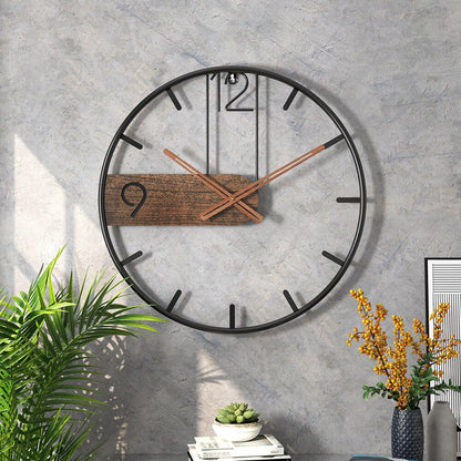 Stalen wandklok met walnootaccent – industrieel design met warm hout – modern uurwerk voor woonkamer, kantoor of keuken – ø 40 cm