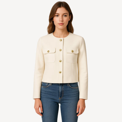 Dames Korte Jas Elegant met Goudkleurige Knopen - StudioMarella
