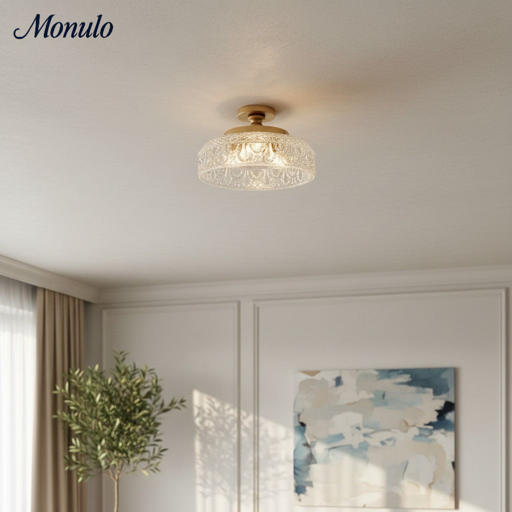 Geribbelde Glazen Plafondlamp met Metalen Armatuur – Minimalistische Verlichting voor Slaapkamer en Gang