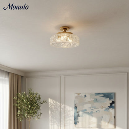 Geribbelde Glazen Plafondlamp met Metalen Armatuur – Minimalistische Verlichting voor Slaapkamer en Gang