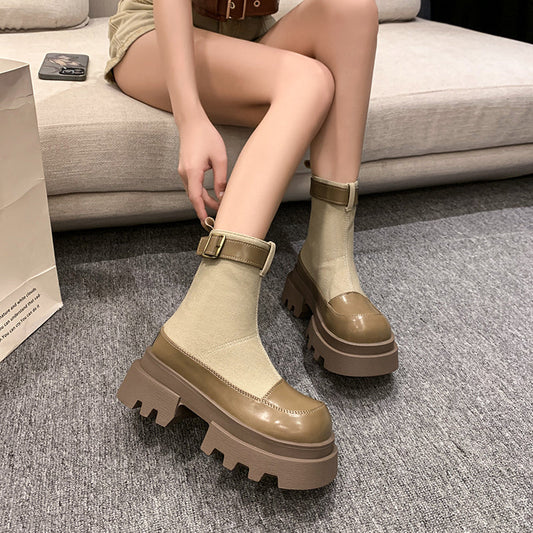Dames Enkellaarsjes Plateauzool Comfortabele Schoenen - StudioMarella