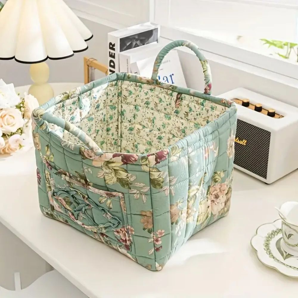 Canvas Opbergmand met Bloemenprint – Praktische Organizer voor Kleine Spullen en Schoenen