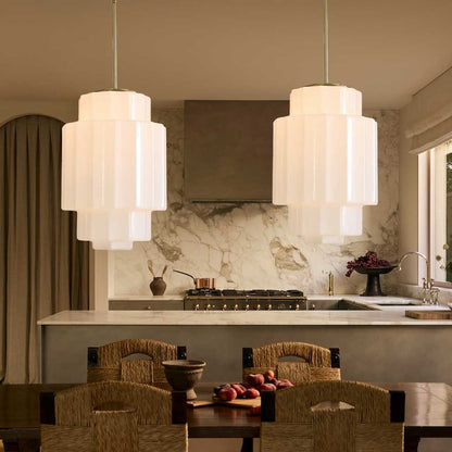 Gelaagde Opaalglas Hanglamp met Antiek Messing Antieke Nostalgische Vintage Verlichting Eetkamer Keukeneiland Entree