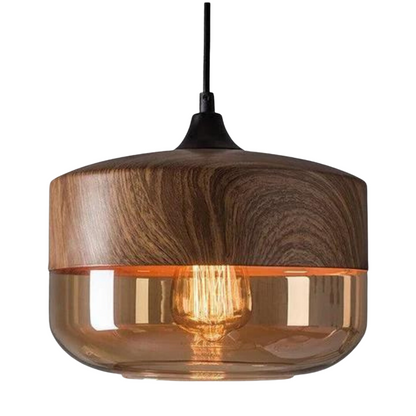 Scandinavische Hanglamp van Glas met Houtlook – Warme Designverlichting voor Woonkamer & Eetkamer