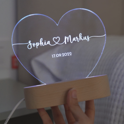 Gepersonaliseerde Nachtlamp met Namen en Datum – Romantisch Licht voor Koppels