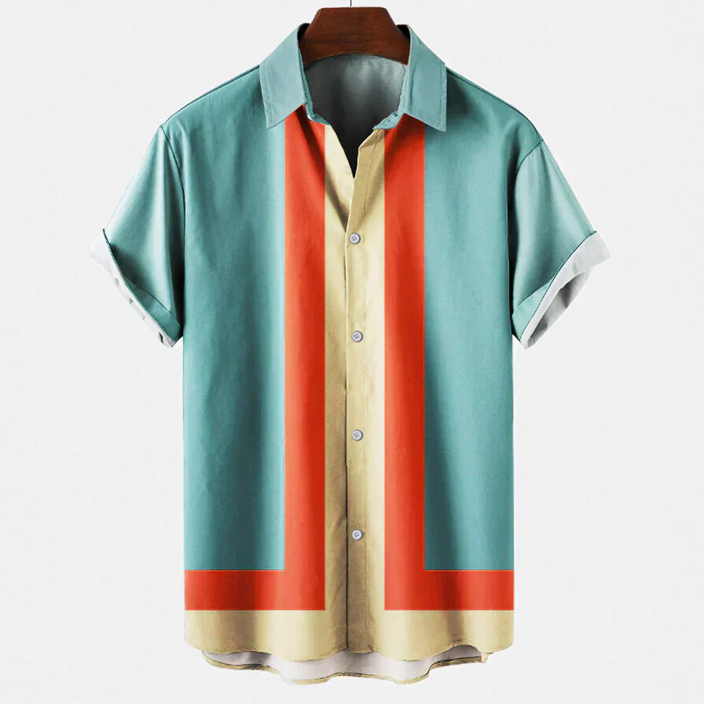 Mannen Overhemd Korte Mouwen met Streepjes Retro Stijl