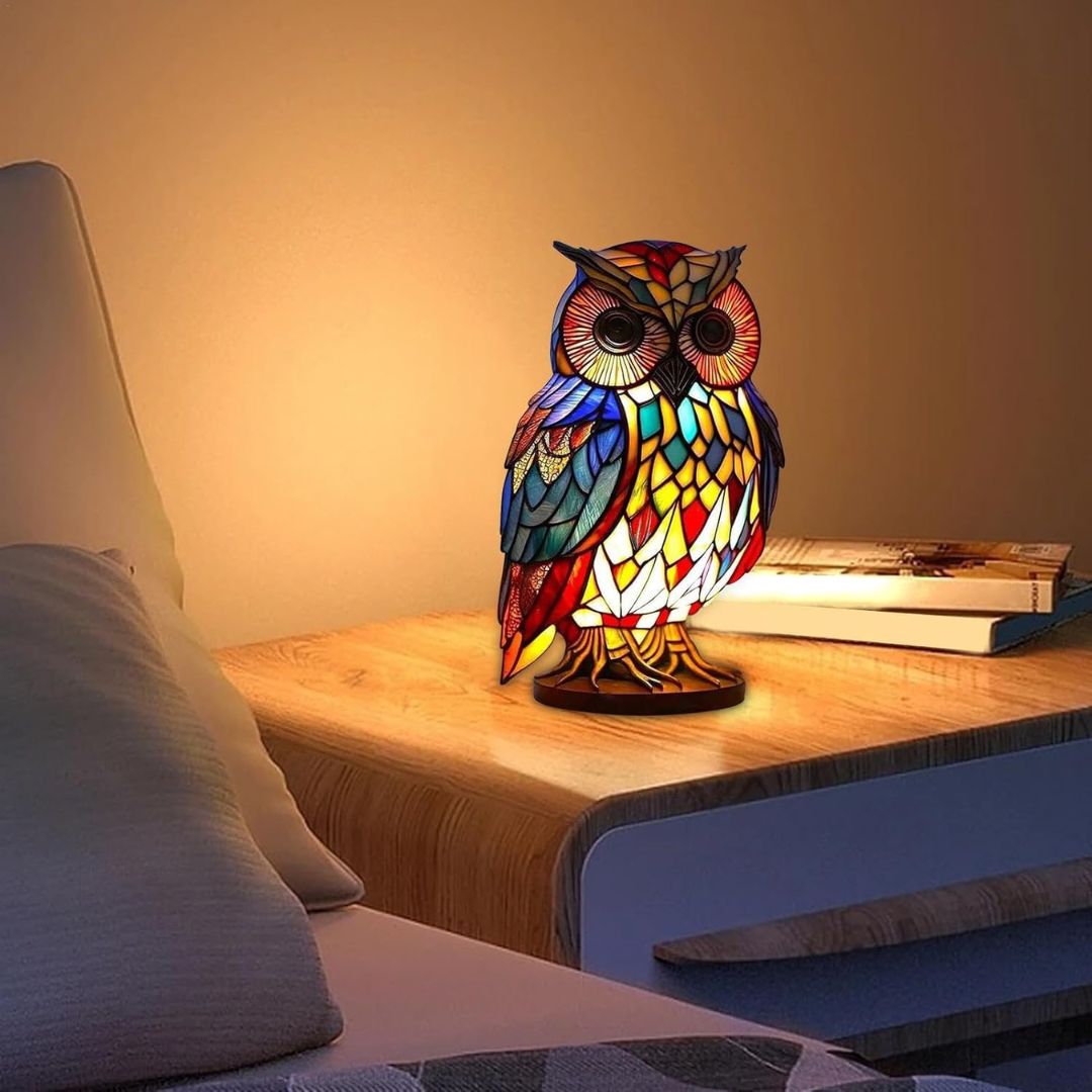 Handgemaakte Uilenlamp met Zacht Warm Licht voor Sfeervolle Verlichting