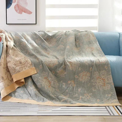 Floral Dream Comfort Deken – Lichtgewicht Katoenen Gaas Zomerdeken met Jacquard Bloemenpatroon – Seizoensgebonden Plaid voor Bed & Bank