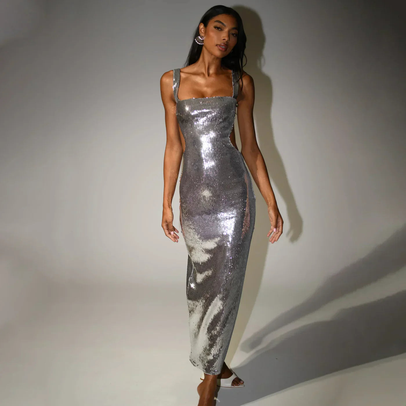 Aurelia Maxi Jurk met Spaghettibandjes Glitter Effect